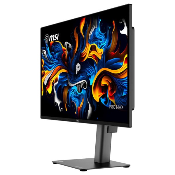 MSI PRO MAX 271UPX12G 26.5 inç 120Hz 4K UHD QD-OLED Pivot Monitör, şık tasarım ve yüksek performanslı ekran özellikleriyle dikkat çekiyor.