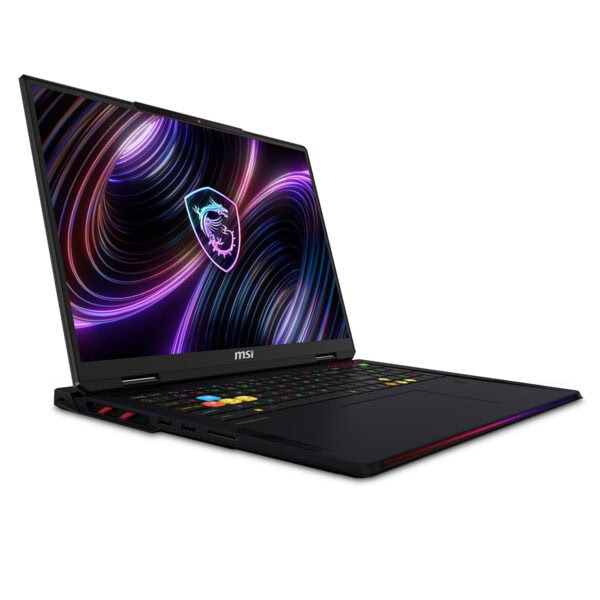 MSI Raider 18 MAX HX oyun dizüstü bilgisayarı, 18 inç ekran ve RGB klavye ile yüksek performanslı oyun deneyimi sunar.