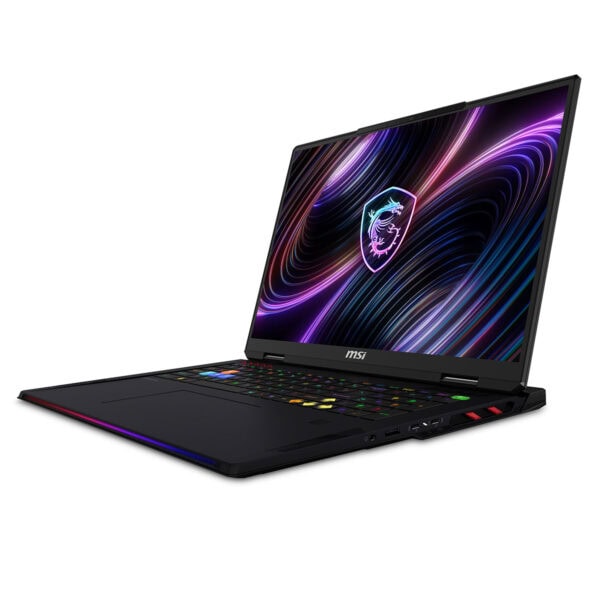 MSI Raider 18 MAX HX oyun dizüstü bilgisayarı, 18 inç ekran, RGB klavye ve şık tasarım ile yüksek performanslı oyun deneyimi sunar.