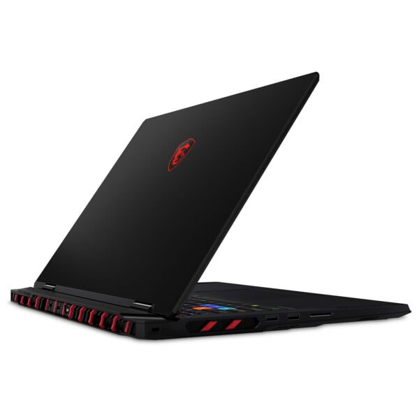 MSI Raider 18 MAX HX oyun dizüstü bilgisayarı açık konumda, güçlü donanımı ve şık tasarımıyla dikkat çekiyor.