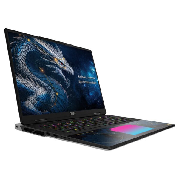 MSI TITAN 18 HX Dragon Edition oyun dizüstü bilgisayarı, 18 inç 4K UHD ekran ve RGB klavye ile yüksek performanslı gaming laptopu.