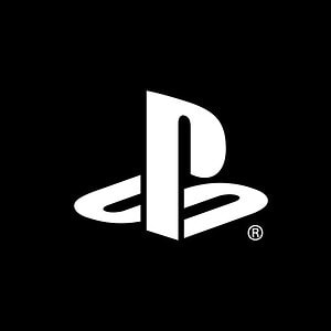 Klasik PlayStation logosu, siyah arka plan üzerinde beyaz renkli, oyun konsolu markası simgesi.