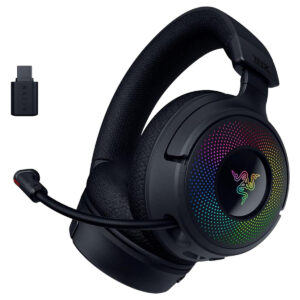 Razer Kraken V4 RGB PS5 uyumlu kablosuz gaming kulaklık, renkli RGB aydınlatma ve konforlu tasarım ile yüksek ses kalitesi sunar.