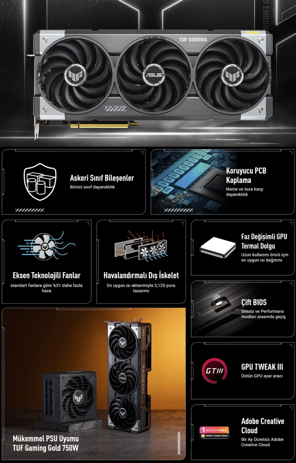 ASUS TUF Gaming Radeon™ RX 9070 OC Edition 16GB GDDR6 ASUS TUF Gaming Radeon RX 9070 OC 16GB GDDR6 256 Bit Ekran Kartı h2
