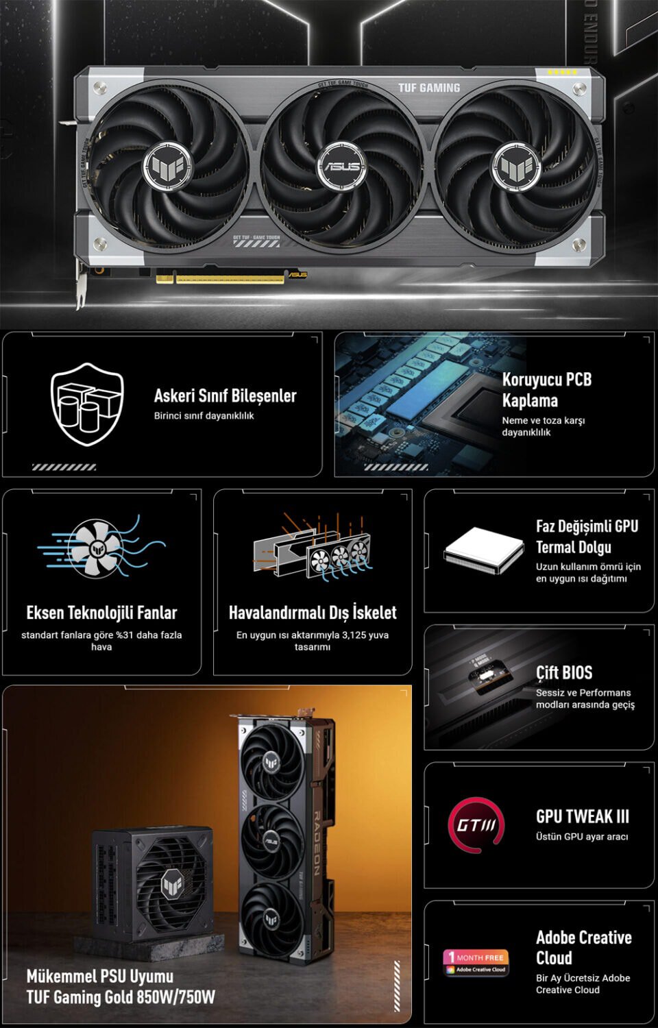 ASUS TUF Gaming Radeon™ RX 9070 XT OC Edition 16GB GDDR6 ASUS TUF Gaming Radeon RX 9070 XT OC 16GB GDDR6 256 Bit Ekran Kartı h2