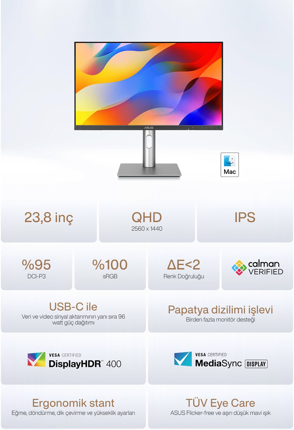ProArt Display PA24ACRV ASUS ProArt PA24ACRV 23.8 inç 75Hz 5ms 2K QHD Adaptive Sync IPS Pivot Monitör h2