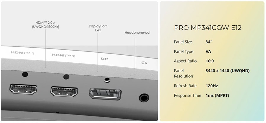 MSI PRO MP341CQW E12 34 inç 120Hz 1ms UWQHD FreeSync Premium VA Kavisli Monitör h20