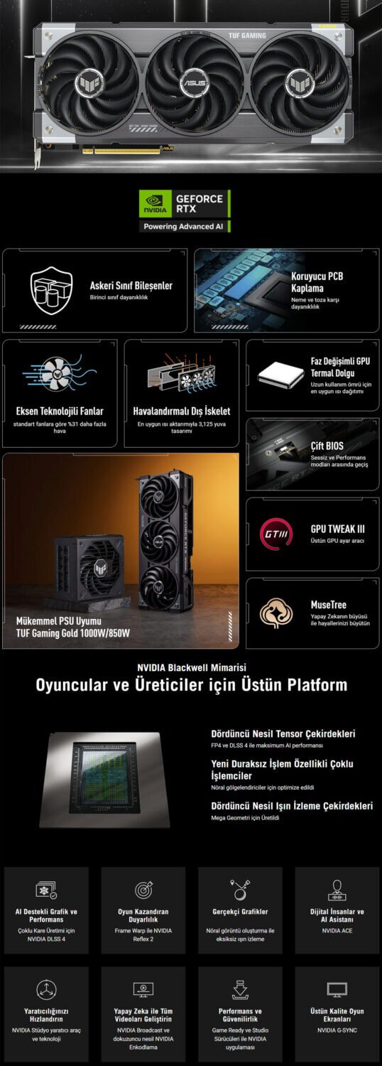 ASUS TUF Gaming GeForce RTX 5070 Ti OC 16GB GDDR7 256 Bit DLSS 4 Ekran Kartı h2