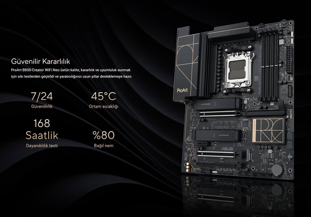 ASUS ProArt B850-CREATOR WIFI NEO 9000 MHz (OC) DDR5 AM5 Soket M.2 HDMI DP ATX Anakart h13