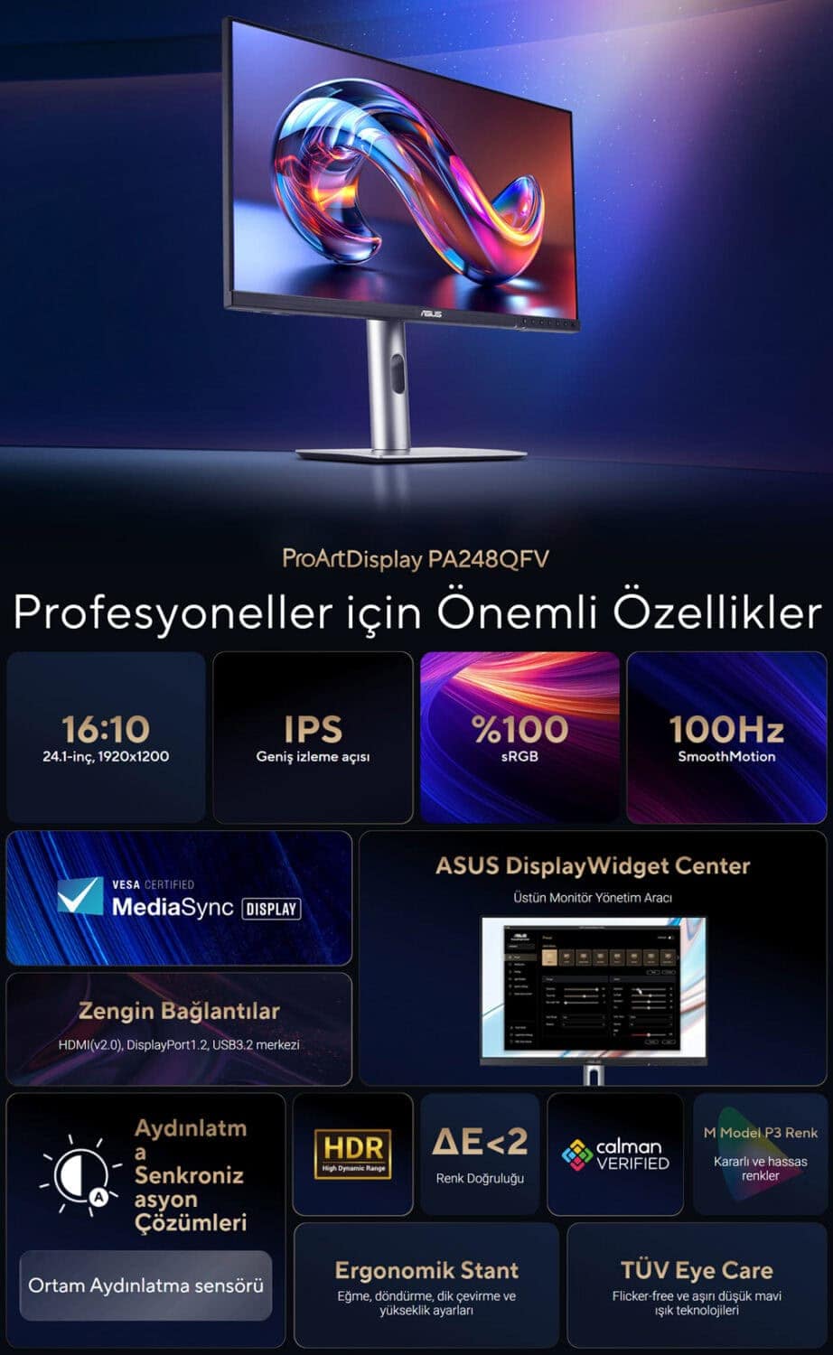 ProArt Display PA248QV Gen2 (PA248QFV) ASUS ProArt PA248QFV 24.1 inç 100Hz 5ms WUXGA Adaptive Sync IPS Pivot Monitör h2
