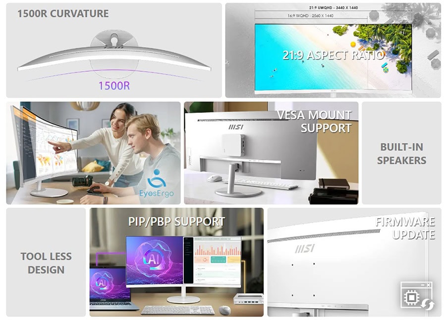 MSI PRO MP341CQW E12 34 inç 120Hz 1ms UWQHD FreeSync Premium VA Kavisli Monitör h3