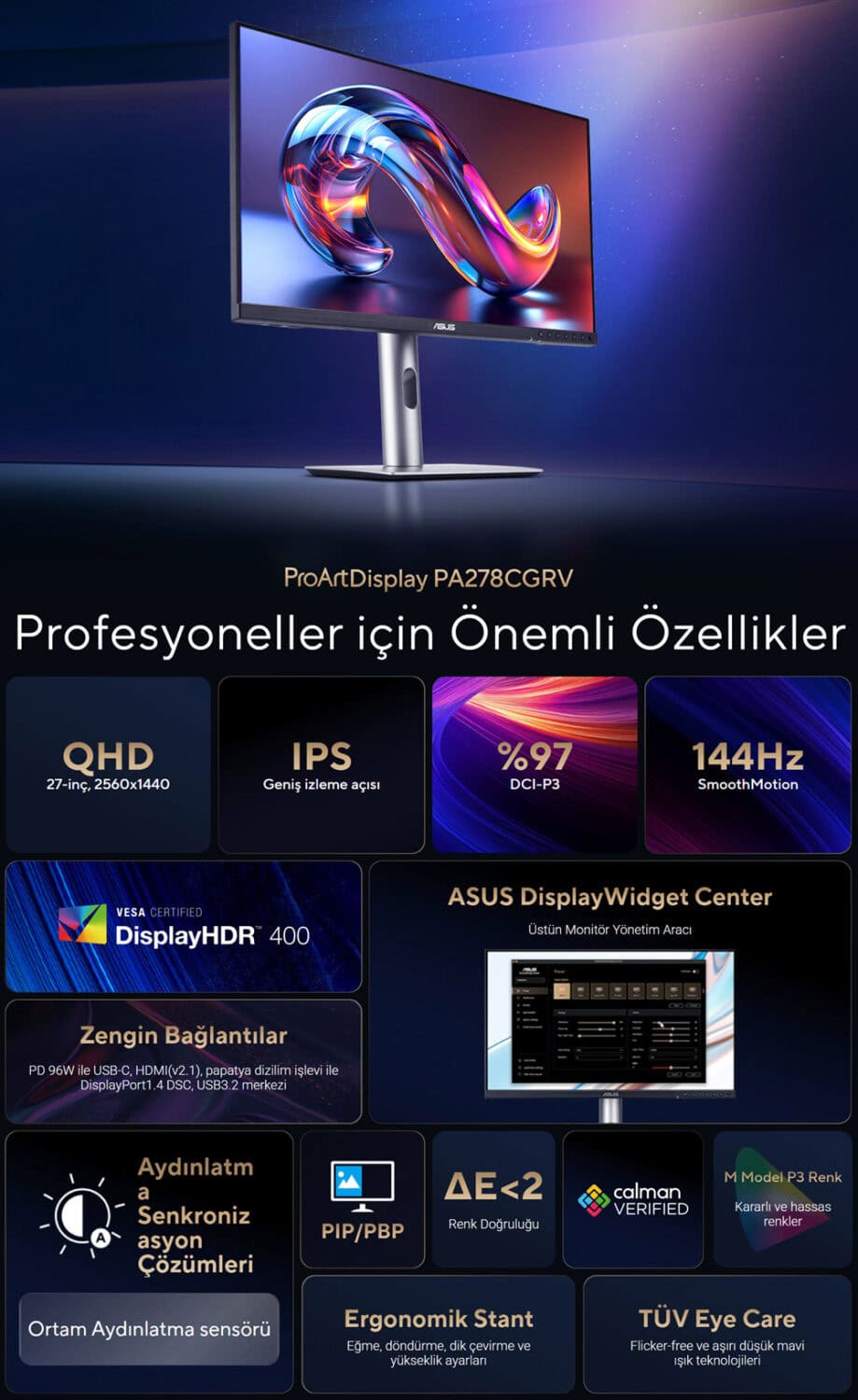 PA278CGRV ASUS ProArt Display PA278CGRV 27 inç 144Hz 5ms 2K QHD Adaptive Sync IPS Pivot Monitör h2
