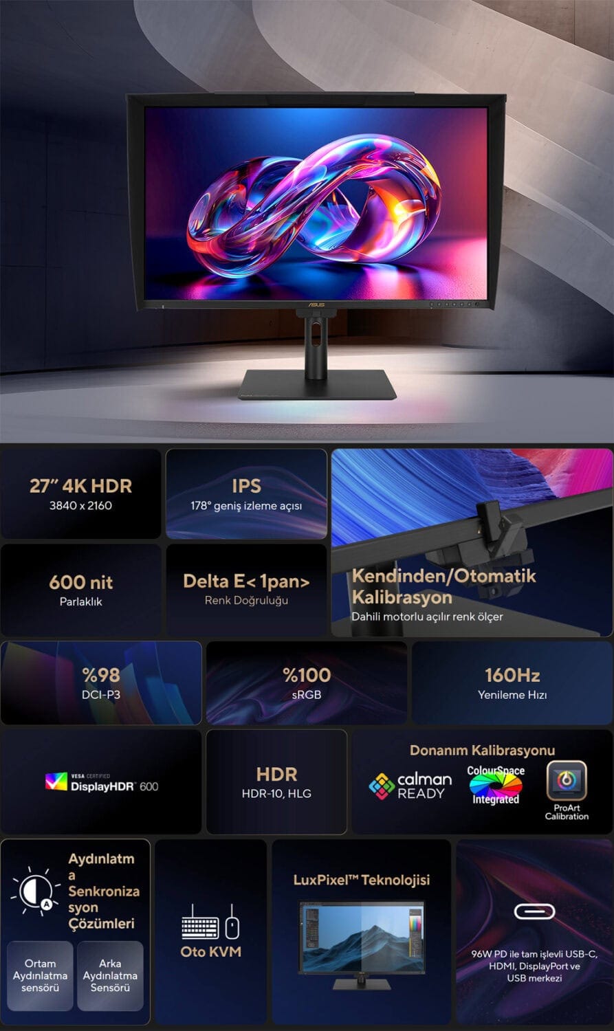 ProArt Display PA27UCGE ASUS ProArt PA27UCGE 27 inç 160Hz 1ms 4K UHD Adaptive Sync IPS Pivot Monitör h2