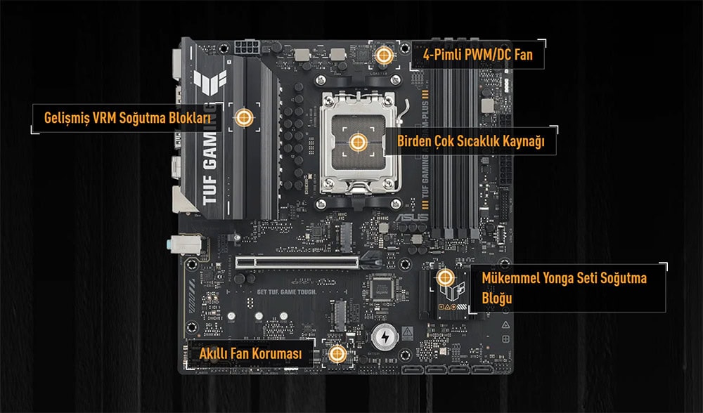TUF GAMING A620AM-PLUS ASUS TUF GAMING A620AM-PLUS 7600MHz (OC) DDR5 Soket AM5 M.2 HDMI DP mATX Anakart h9