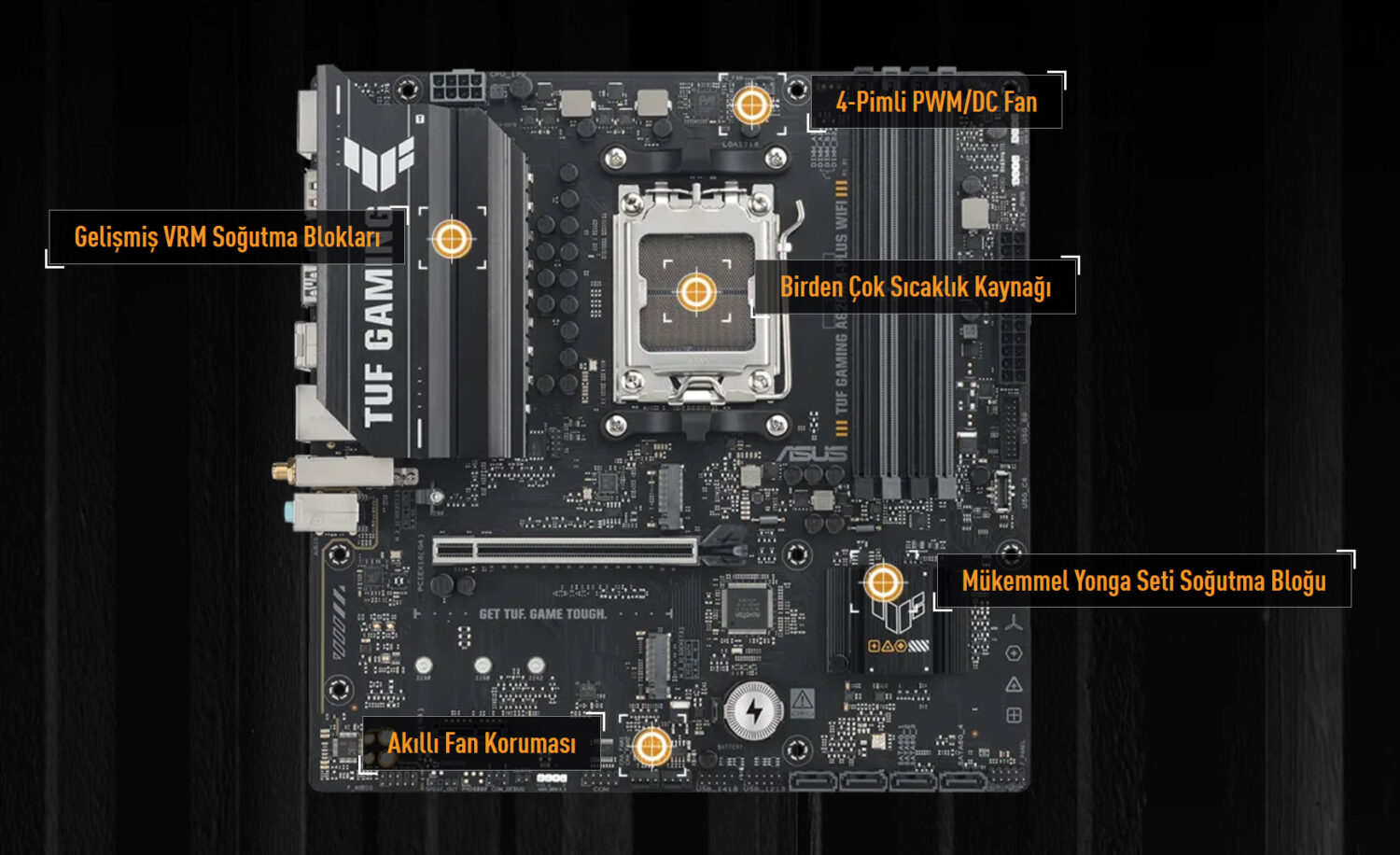 ASUS TUF Gaming A620AM-PLUS WIFI 7600MHz (OC) DDR5 Soket AM5 M.2 HDMI DP mATX Anakart h9