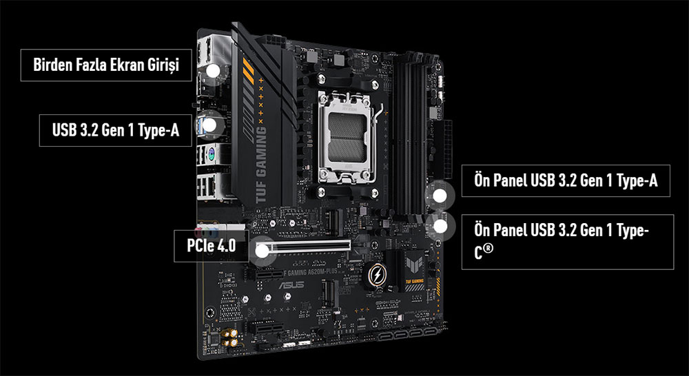TUF GAMING A620M-PLUS ASUS Tuf Gaming A620M-Plus 6400MHz (OC) DDR5 Soket AM5 M.2 HDMI DP mATX Anakart h11