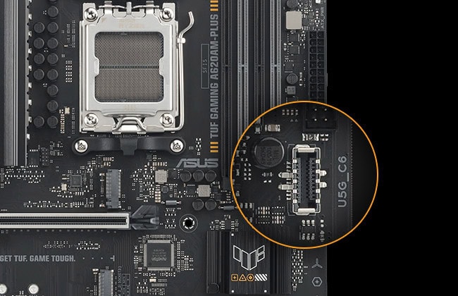 TUF GAMING A620AM-PLUS ASUS TUF GAMING A620AM-PLUS 7600MHz (OC) DDR5 Soket AM5 M.2 HDMI DP mATX Anakart h14