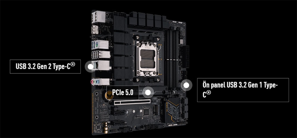 TUF GAMING B650M-E ASUS TUF Gaming B650M-E 6400MHz (OC) DDR5 Soket AM5 M.2 HDMI DP mATX Anakart h13