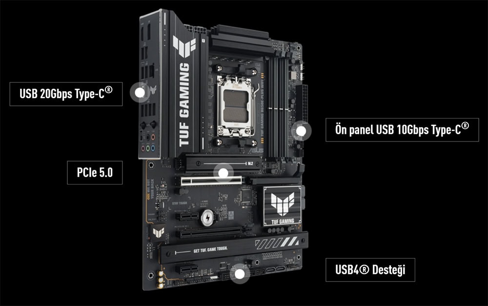 ASUS TUF GAMING B650E-PLUS WIFI 8000MHz (OC) DDR5 Soket AM5 M.2 HDMI DP ATX Anakart h13
