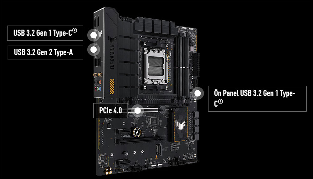 TUF GAMING A620-PRO WIFI ASUS Tuf Gaming A620-PRO WiFi 6400MHz (OC) DDR5 Soket AM5 M.2 HDMI DP ATX Anakart h13