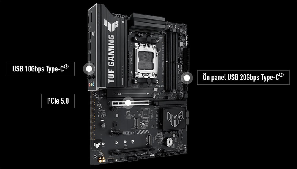 ASUS TUF GAMING B650E-E WIFI 8000MHz (OC) DDR5 Soket AM5 M.2 HDMI DP ATX Anakart h14