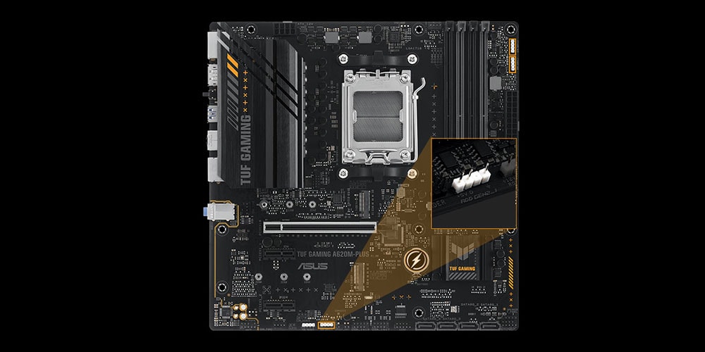 TUF GAMING A620M-PLUS ASUS Tuf Gaming A620M-Plus 6400MHz (OC) DDR5 Soket AM5 M.2 HDMI DP mATX Anakart h24