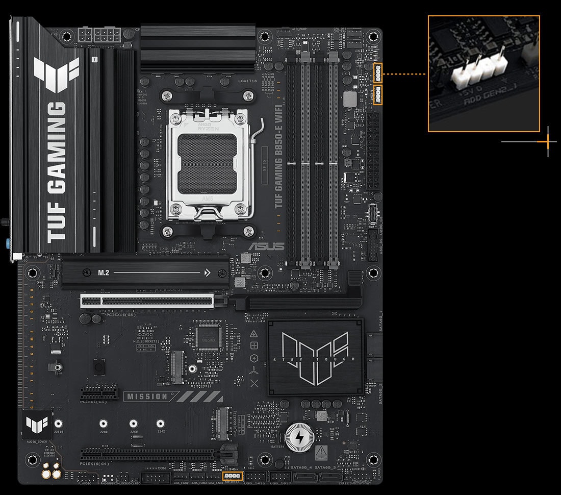 TUF GAMING B850-E WIFI ASUS TUF GAMING B850-E WIFI 8000MHz (OC) DDR5 Soket AM5 M.2 HDMI DP ATX Anakart h34
