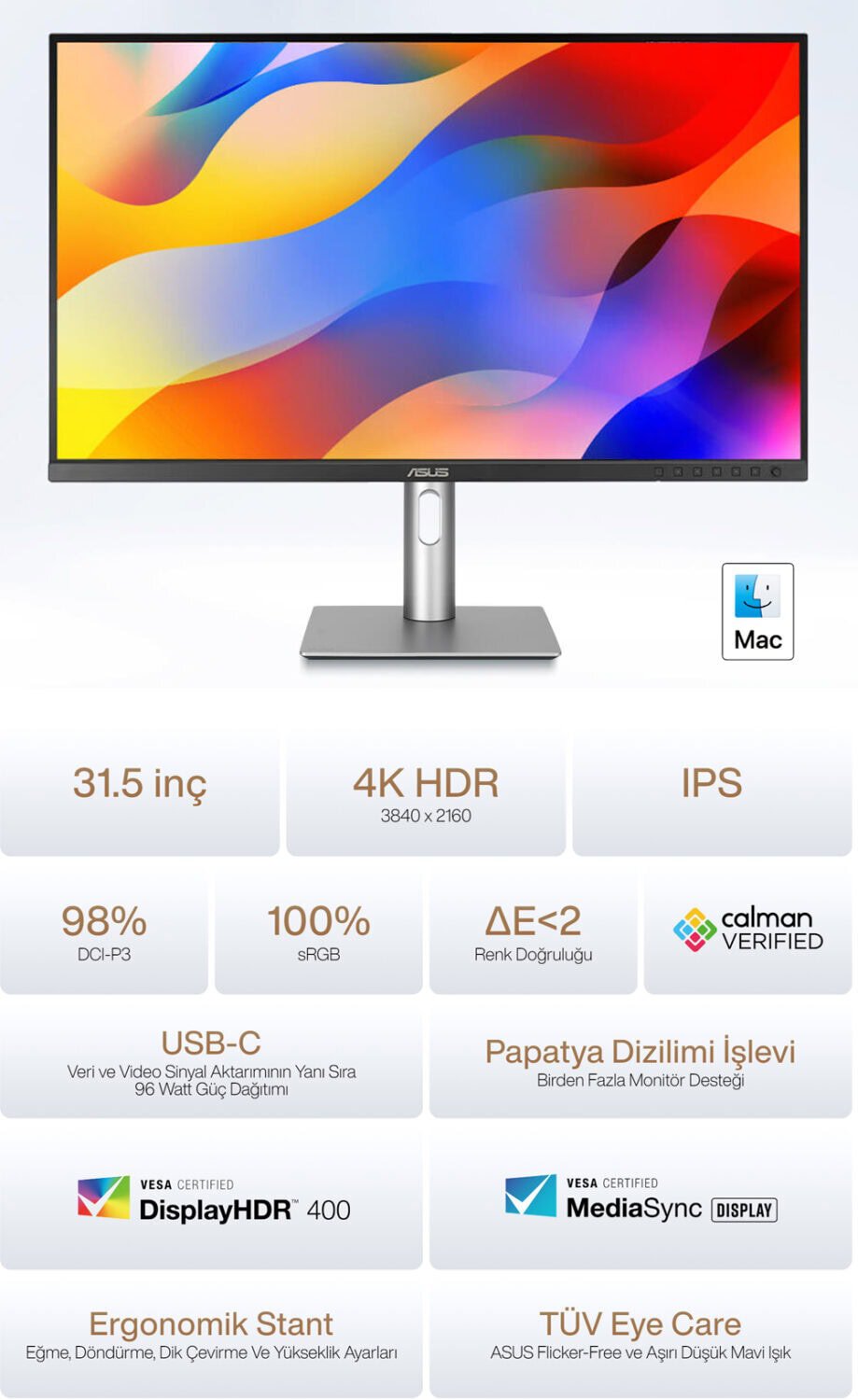 ProArt Display PA329CRV ASUS ProArt PA329CRV 31.5 inç 60Hz 5ms UHD Adaptive Sync IPS Pivot Monitör h2