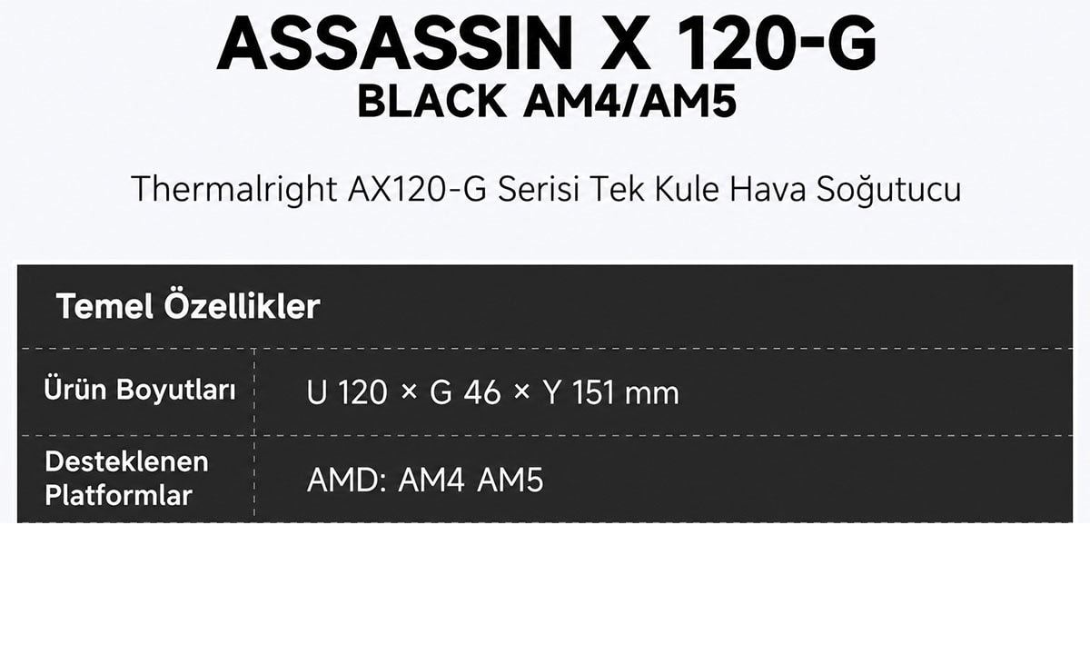Thermalright Assassin X 120 G Black Am4 Am5 Tl N12 R9 V2 Hava Soğutucu H19