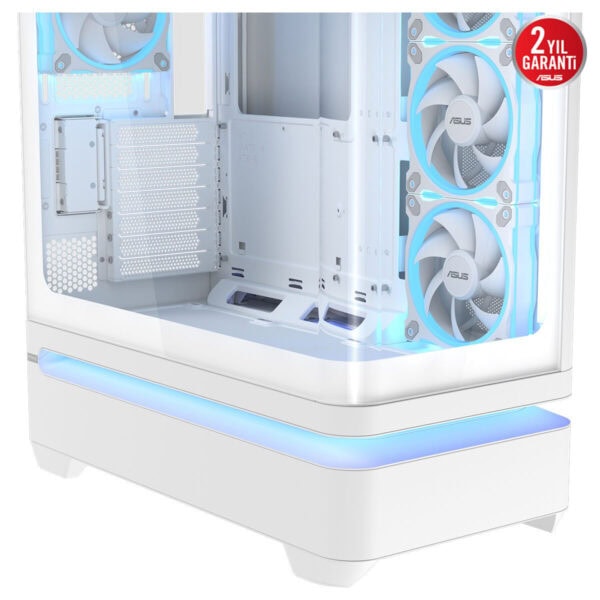 ASUS PRIME AP304 TG ARGB uyumlu beyaz mid tower kasa içi LED aydınlatmalı soğutuculu ve geniş iç hacimli bilgisayar kasası.