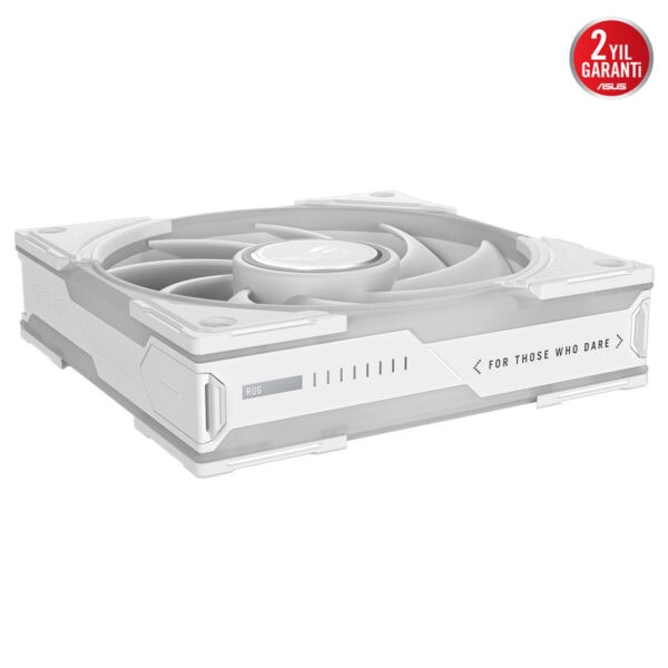 ASUS ROG tarzı beyaz 120mm ARGB kasa fanı, şeffaf kanatlı tasarım ve üstten görsel etkileyici soğutma çözümü.
