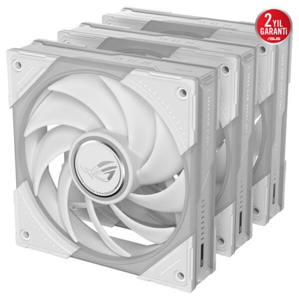 ASUS ROG Eurux GR120 ARGB beyaz 120mm kasa fanı seti, 3’lü paket ve ARGB aydınlatma özelliği.