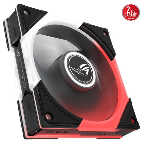 ASUS ROG Eurux GR120 ARGB 120mm RGB kasa fanı, siyah-kırmızı tasarım ve soğutma performansı vurgulanıyor.