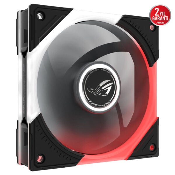 ASUS ROG Eurux GR120 ARGB 120mm kasa fanı, kırmızı ve siyah renkli LED aydınlatmalı soğutucu fanı.