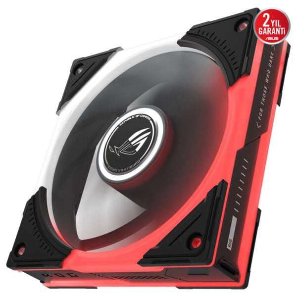 ASUS ROG Eurux GR120 ARGB 120mm kasa fanı, kırmızı siyah renkli LED ışıklandırmalı soğutma fanı.