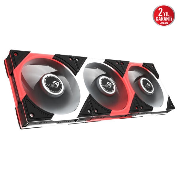ASUS ROG Eurux GR120 ARGB 120mm üçlü kasa fanı, kırmızı ve siyah renkli RGB aydınlatmalı soğutucu seti.