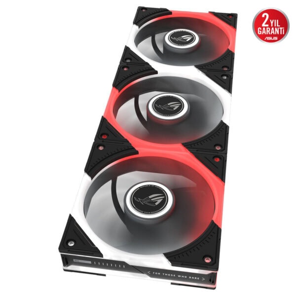 ASUS ROG Eurux GR120 ARGB 120mm 3'lü kasa fan seti, kırmızı ve siyah renkli RGB aydınlatmalı soğutma fanları.