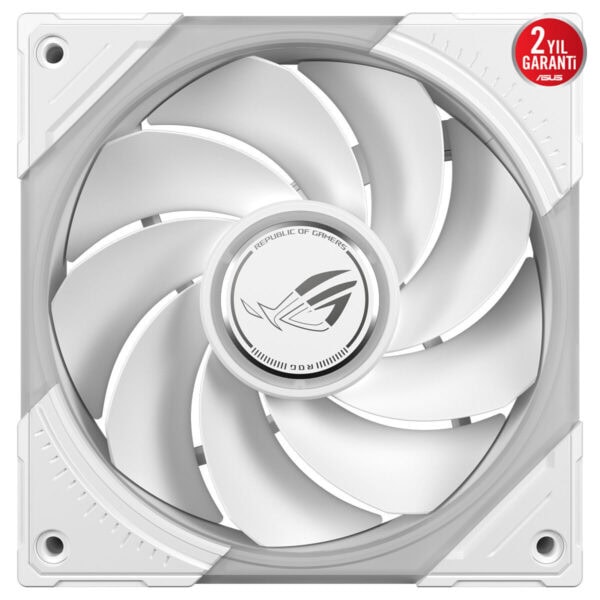 ASUS ROG beyaz arka planda dış görünümde ARGB destekli 120mm kasa fanı görünüyor.