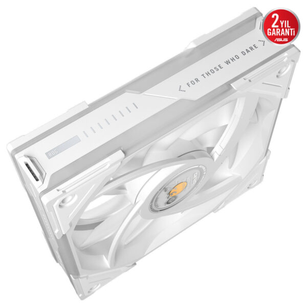 ASUS ROG Eurux GR120 ARGB beyaz kasa fanı, beyaz çerçeve ve ARGB ışıklandırmalı soğutma pervaneleriyle modern PC kasasına uyumlu 120mm fan.